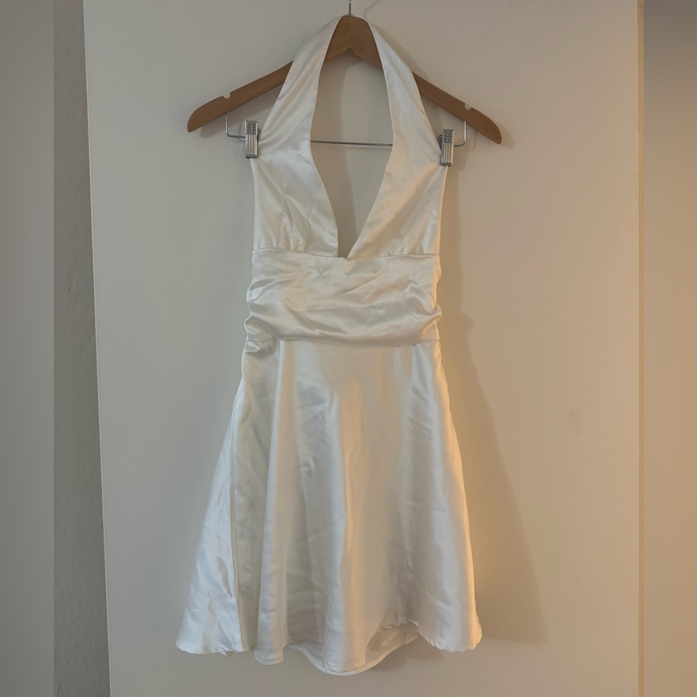 Commense White Satin Halter Dress | Bridal | S